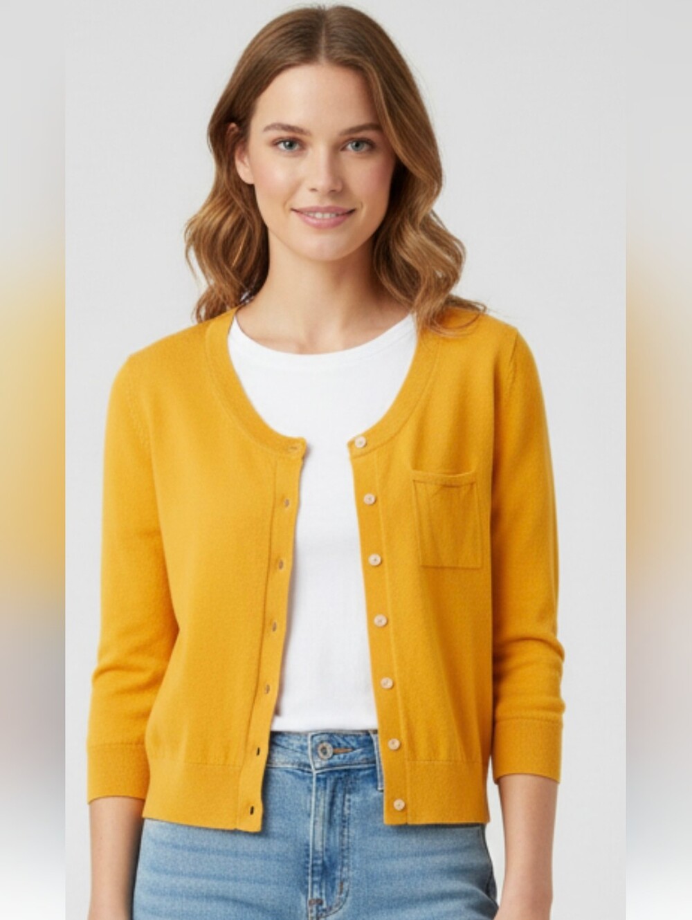Gap Women's Crewneck Button-Front Sweater Cardigan - Mustard